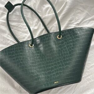 JW PEI Structured Croc-Embossed Tote Bag in Dark Green
